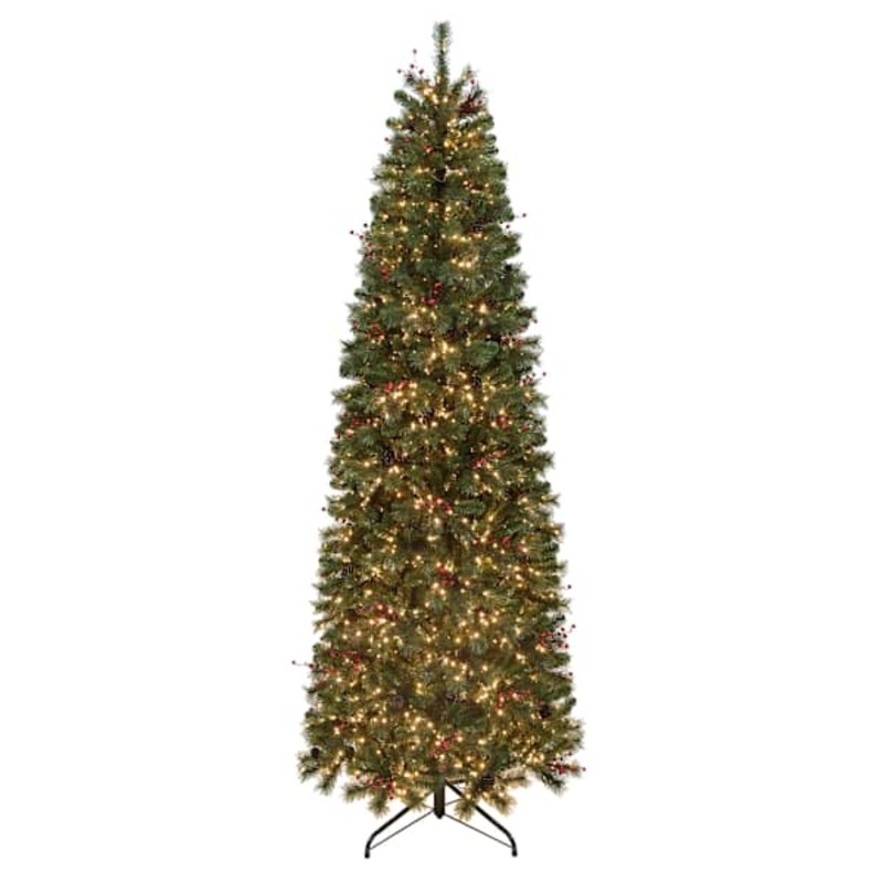(C1) Pre-Lit LED Jackson Pine with Berries Christmas Tree, 9′