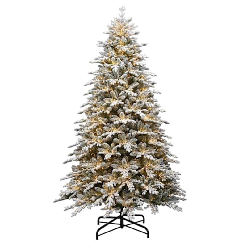 (C12) Pre-Lit Flocked Bradley Spruce Christmas Tree, 9′