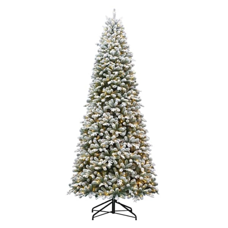 (D4) Pre-Lit Flocked Alberta Spruce Tree, 12′