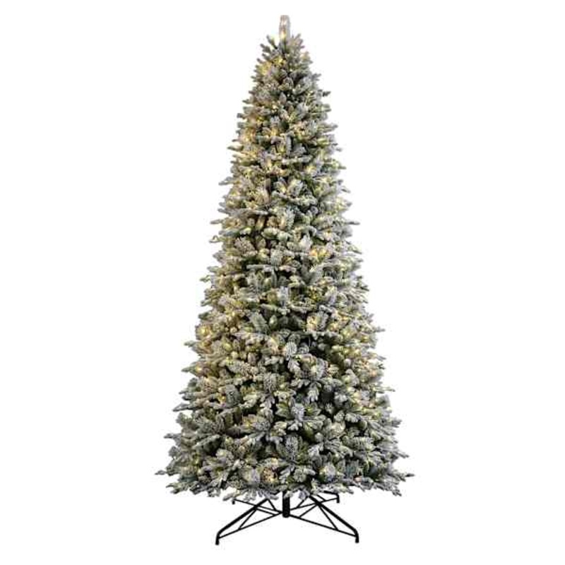(D6) Pre-Lit LED Flocked Boulder Pine Christmas Tree, 12′