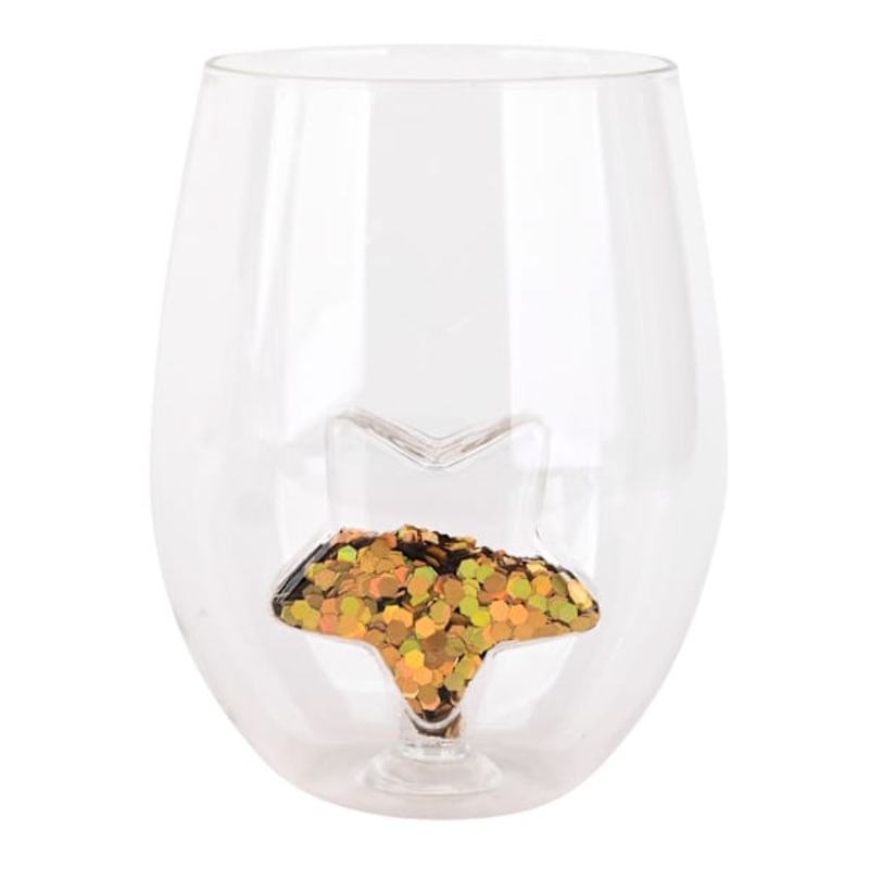 Stemless Wine Glass with Glittered Star Icon, 17oz