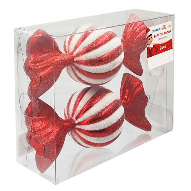 The Elf on the Shelf 2-Count Red & White Candy Ornaments, 7.5″