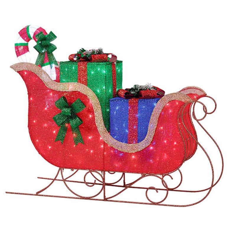 Twinkle LED Tinsel Sleigh, 54″ Wide
