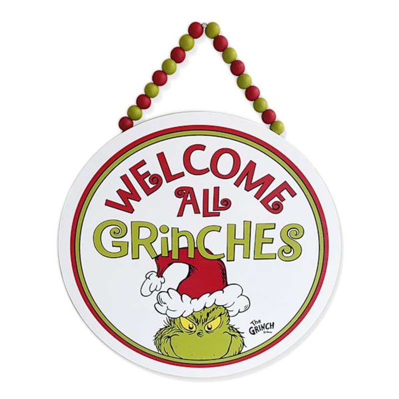 Welcome All Grinches Hanging Round Welcome Wall Art, 16″