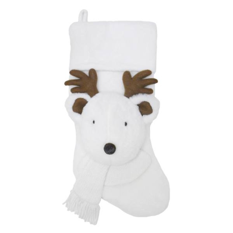 White Deer Plush Stocking, 19″