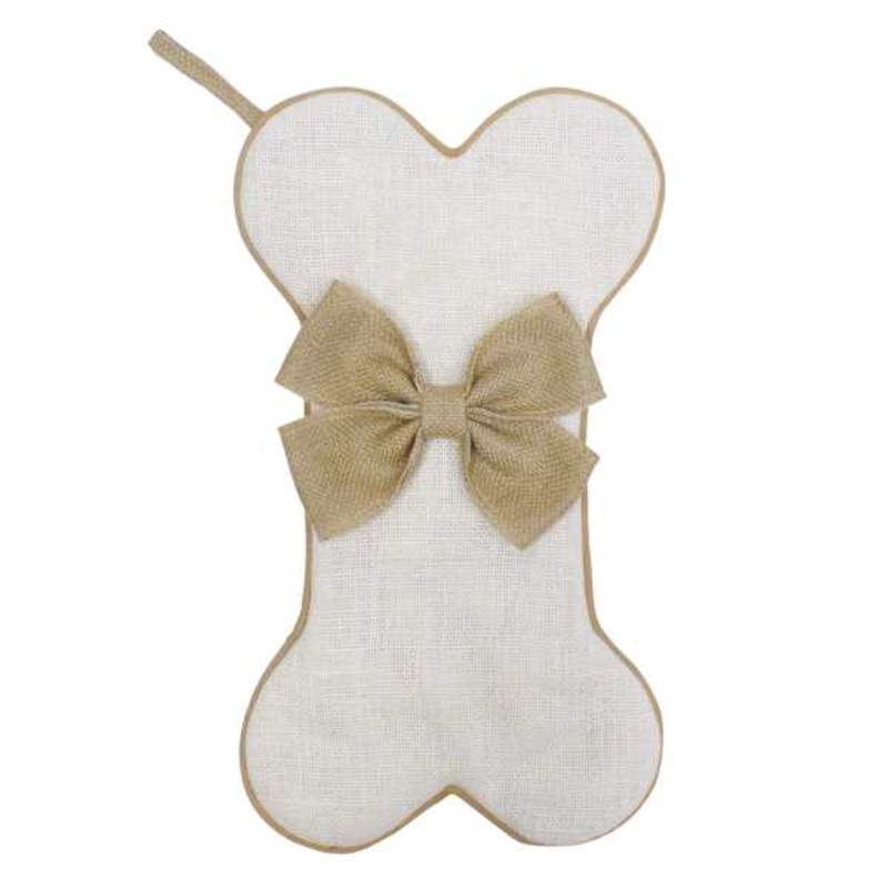 White Dog Bone Stocking with Bow, 18″