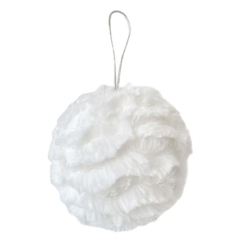 White Faux Fur Ball Ornament, 4″