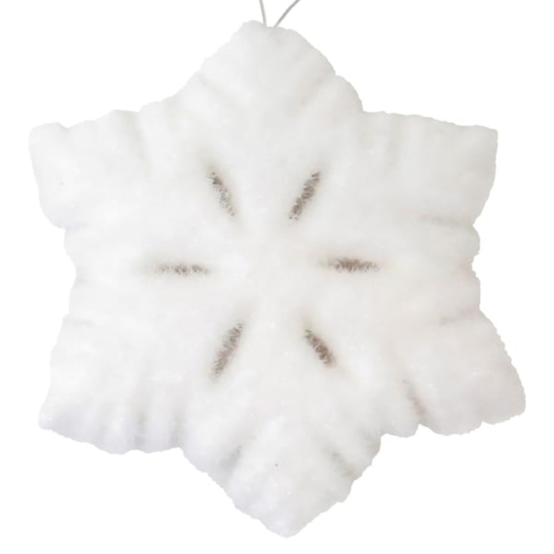 White Flocked Snowflake Ornament, 5.9″