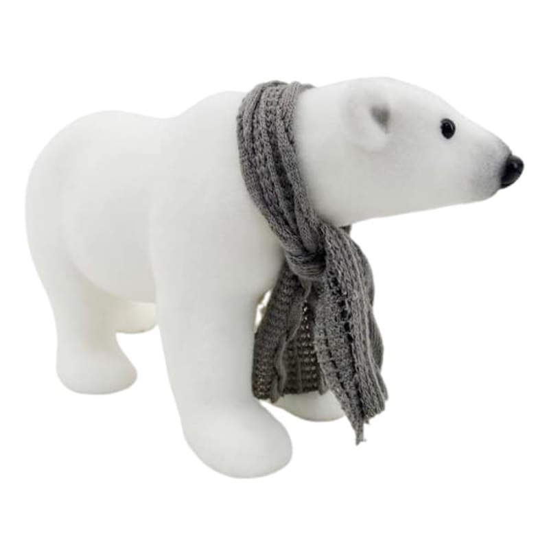 White Flocked Walking Polar Bear, 14.6″