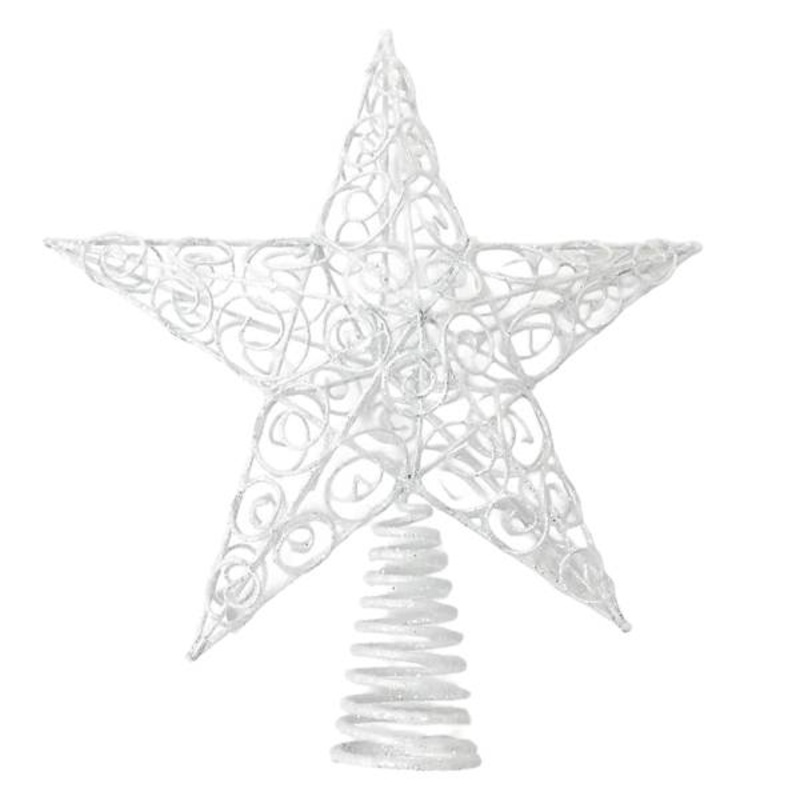 White Glittered Star Tree Topper, 11.4″