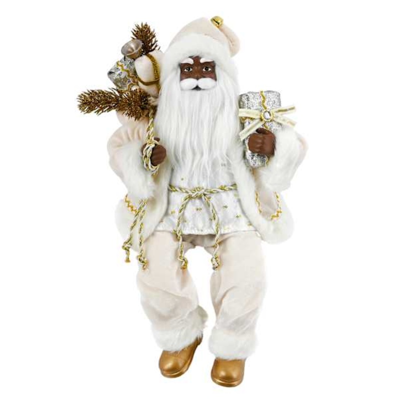 White & Gold Santa Shelf Sitter, 12.8″