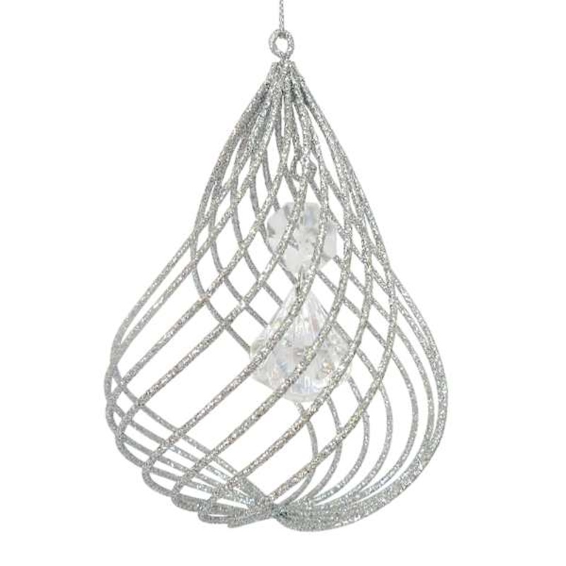 White Iron Wire Drop Ornament, 8″
