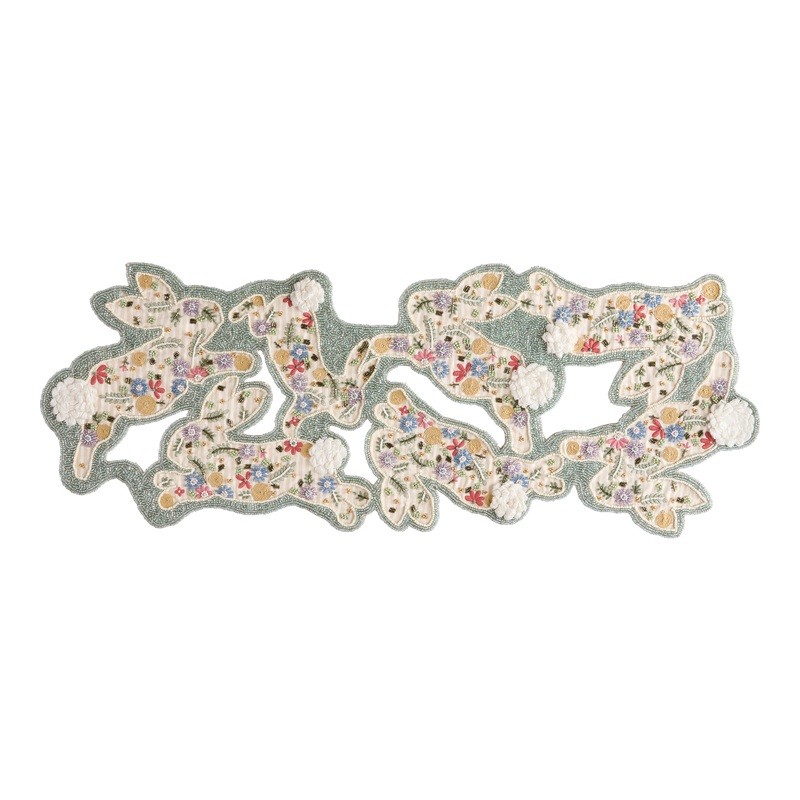 Aqua Easter Bunny Embroidered Beaded Table Runner