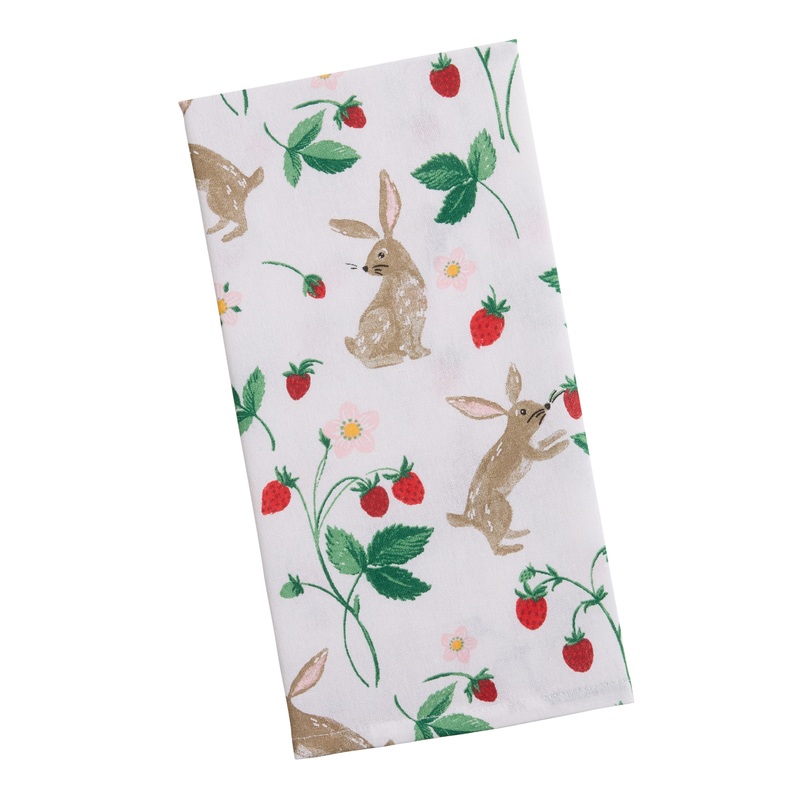 Watercolor Bunny and Strawberry Printed Kitchen Towel