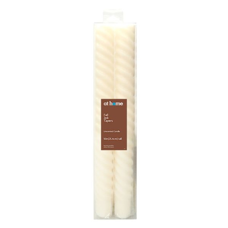 2-Pack White Unscented Twisted Taper Candles, 10″