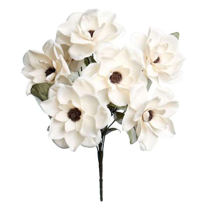 7-Head White Magnolia Floral Spray, 20″