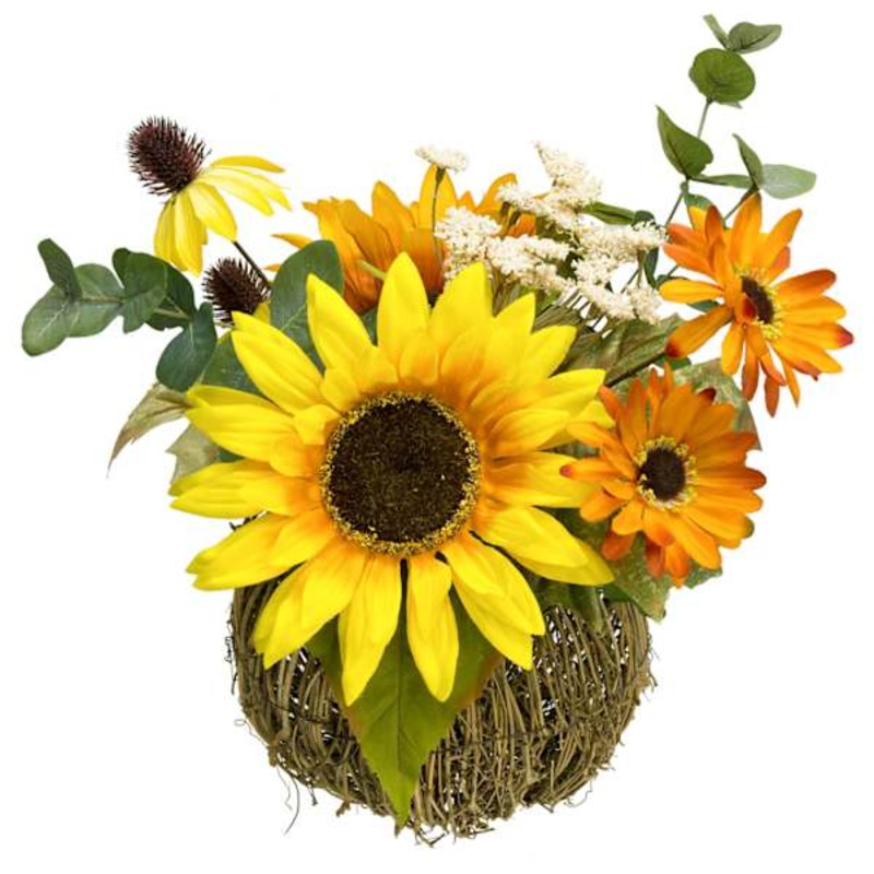 Assorted Sunflower, Daisy & Queen Lace in Natural Pumpkin Vase, 15″