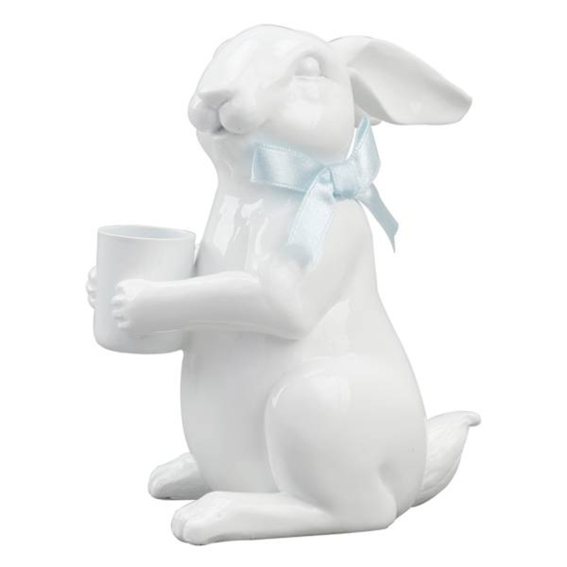 White Ceramic Bunny Candle Holder, 4″