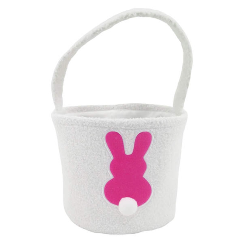 White Fabric Basket with Pink Bunny
