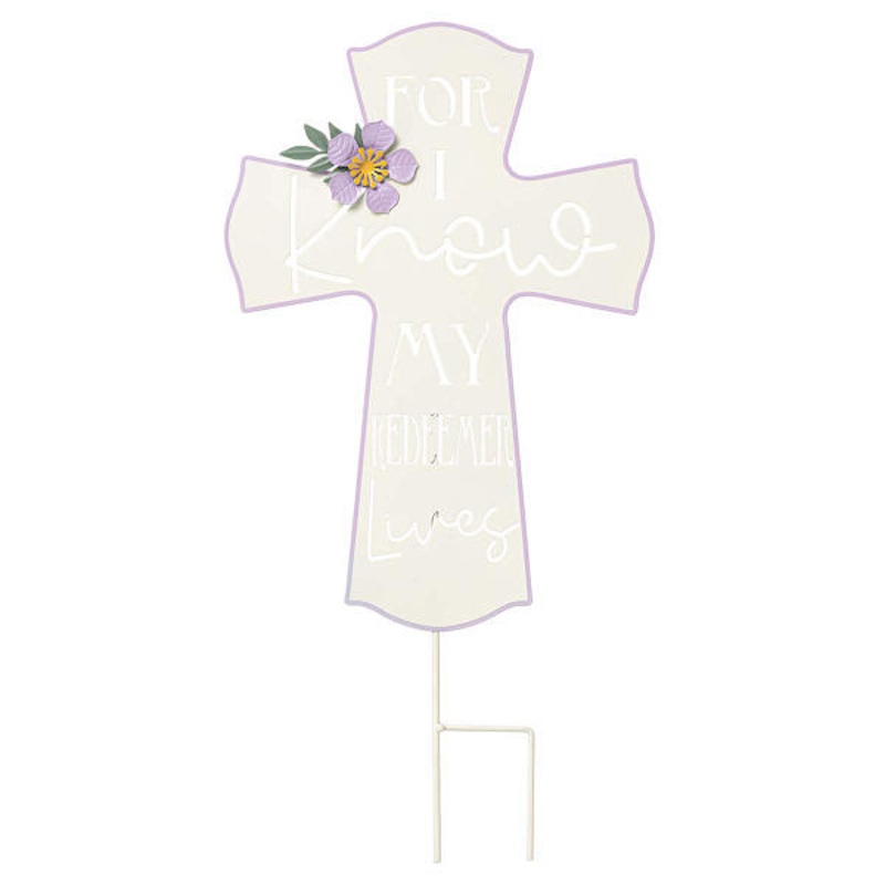 White Metal Cross Yard Stake, 22″