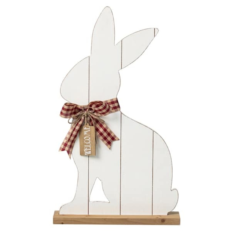 Whitewashed Wooden Sitting Easter Bunny, 24″