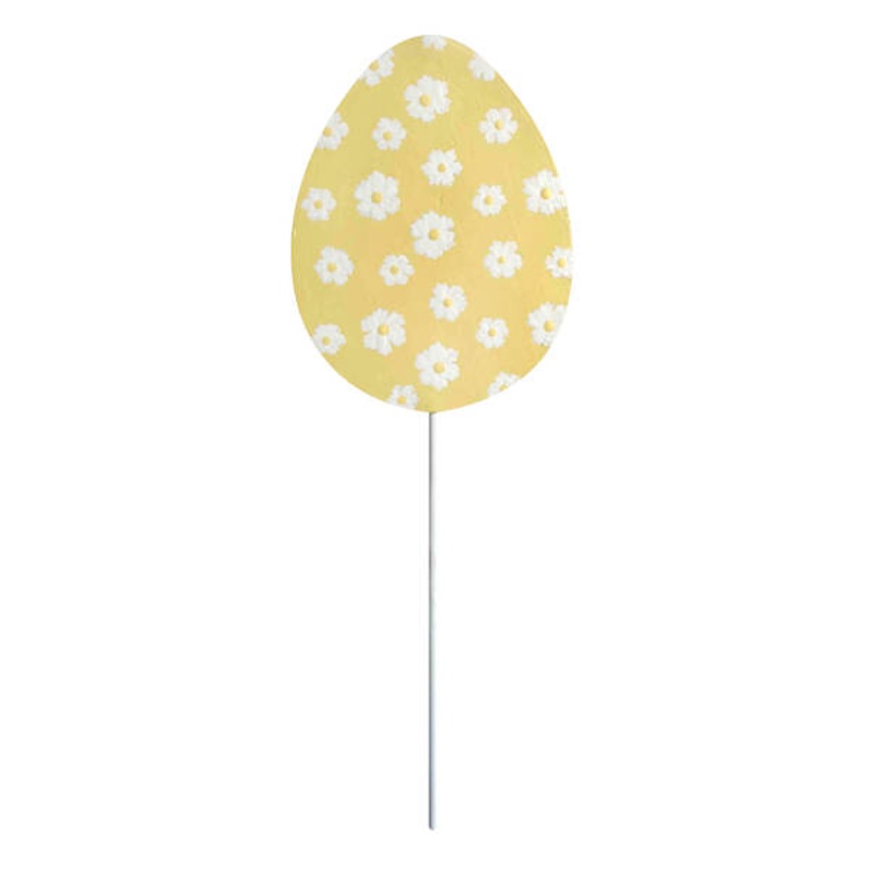 Yellow Printed Easter Egg Yard Pick, 5″