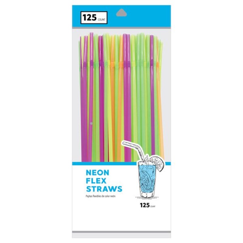 125-Count Neon Flex Plastic Straws