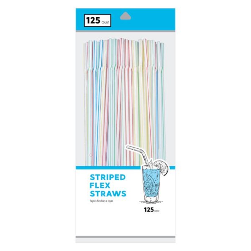 125-Count Striped Flex Straws