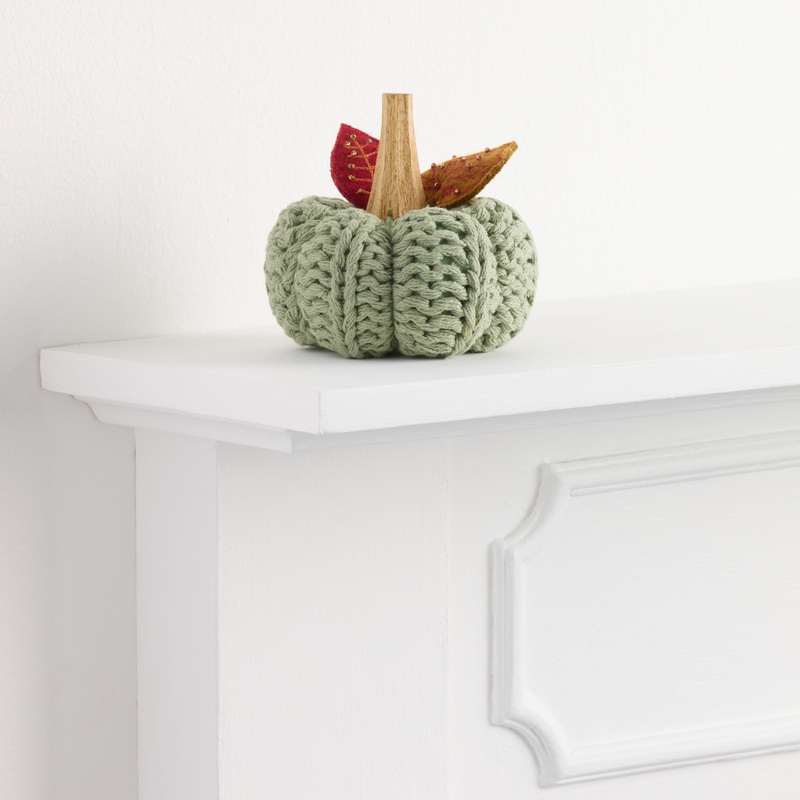 Small Sage Green Cotton Crocheted Pumpkin Decor