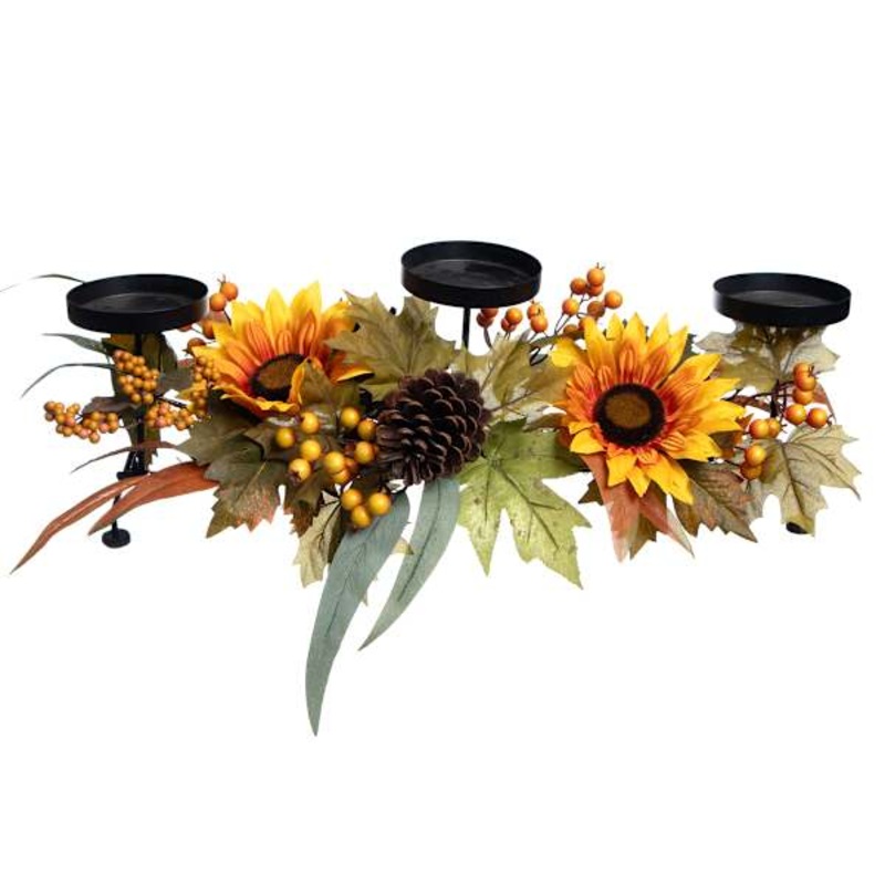 Sunflower, Berry & Acorn Candle Holder, 7″