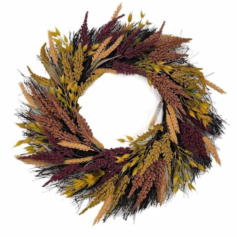 Wheat & Heather Autumn Wreath, 22″