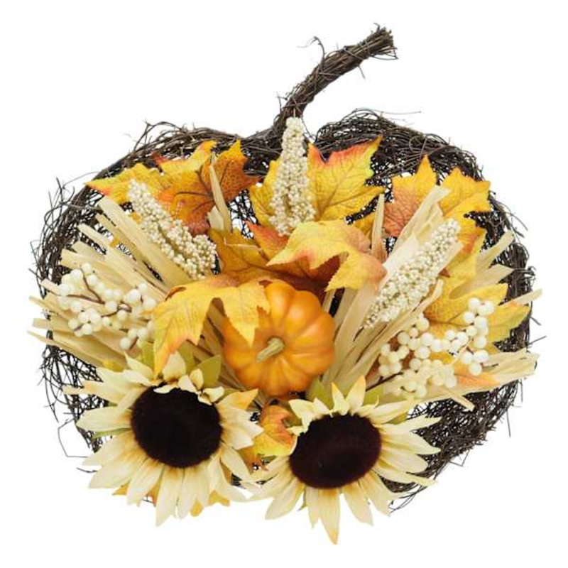 White Sunflower, Pumpkin, Berries & Maple Leaves Hanging Wall Pumpkin 16