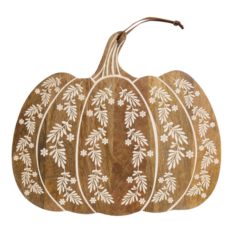 Whitewash Wood Botanical Pumpkin Figural Serving Board