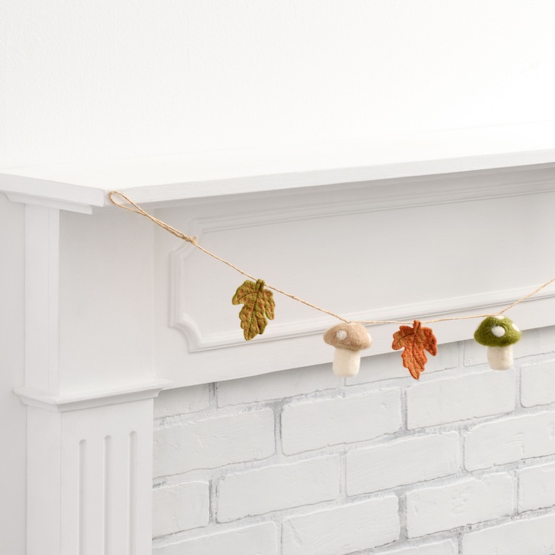 Wool Mushroom and Leaf Garland
