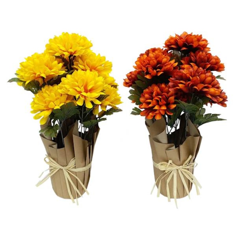 Yellow or Red Mums in Foil Pot