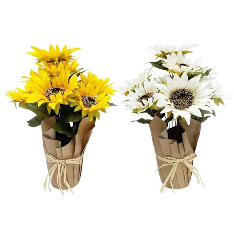 Yellow or White Sunflowers in Foil Pot, 20″