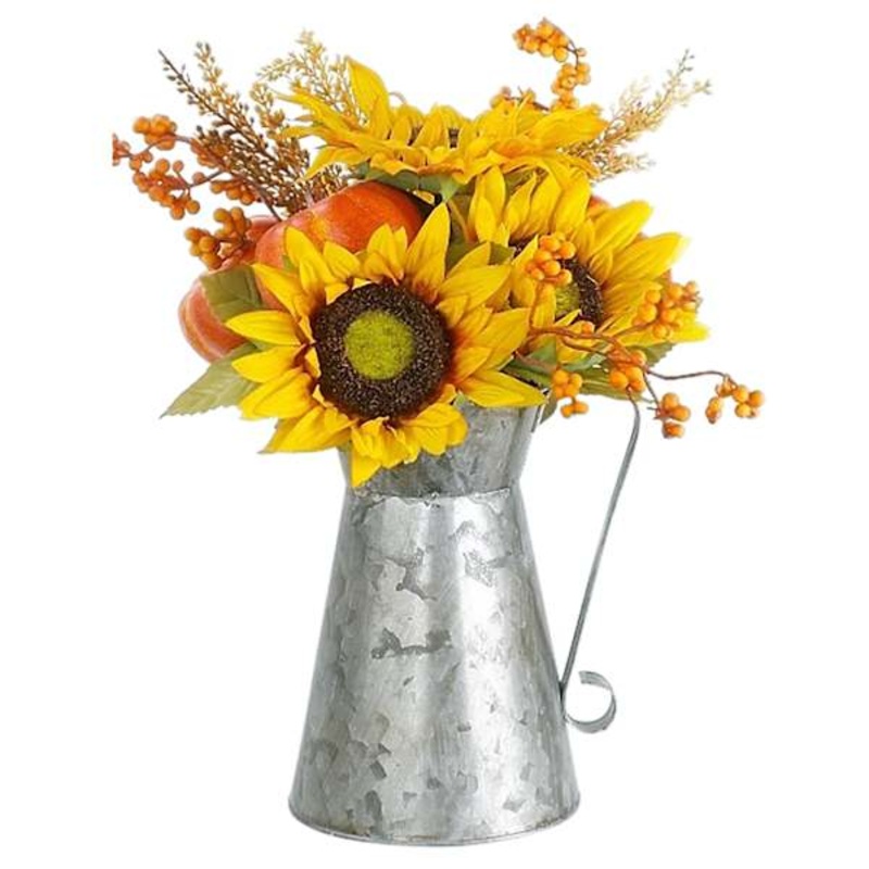 Yellow Sunflower Arrangement in Watering Can, 13″
