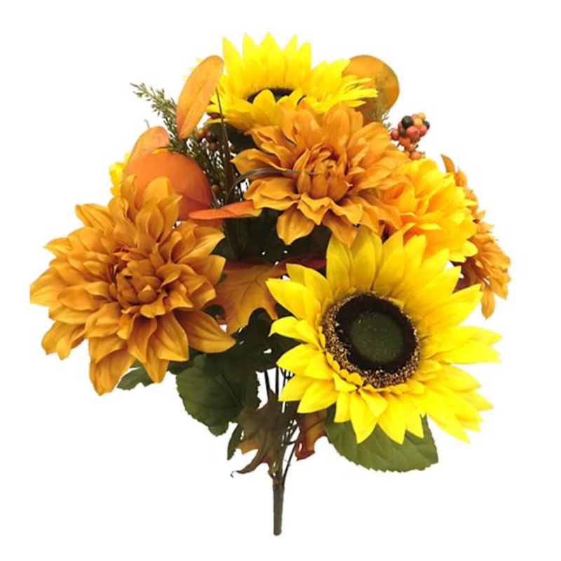 Yellow Sunflower & Dahlia Mix Floral Bush, 21″