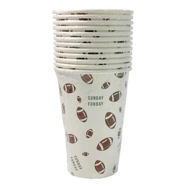 12Ct White Football Paper Cups 12Oz
