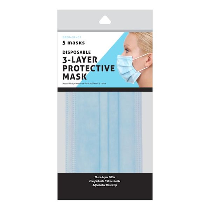 5-Pack Disposable 3-Layer Protective Mask