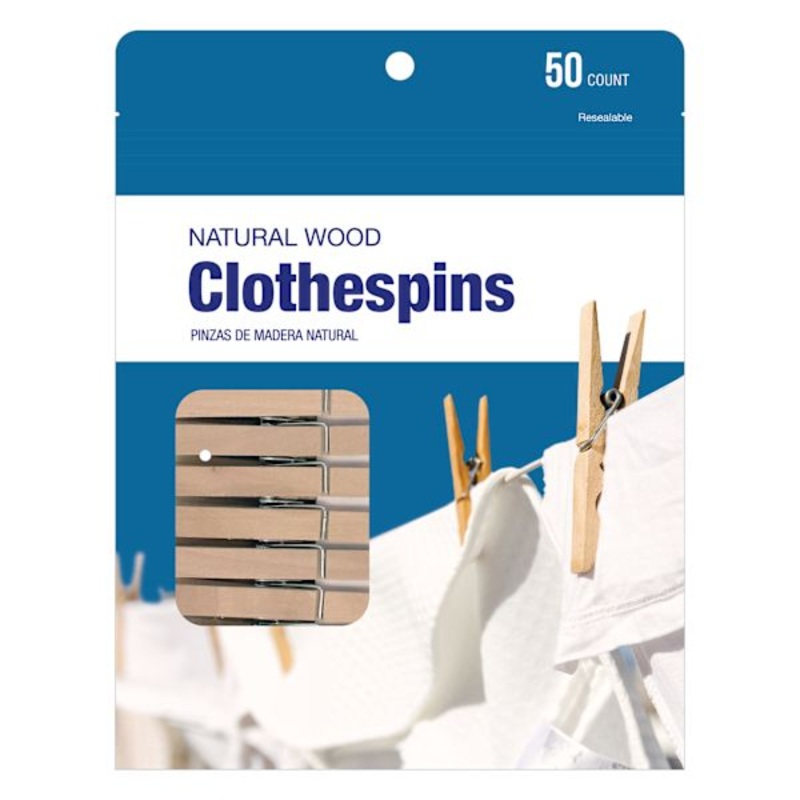 50-Pack Natural Wood Clothespins