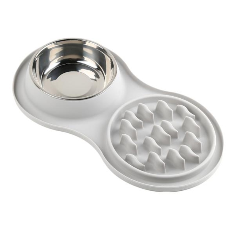 1.5-Cup Grey Silicone Slow Pet Bowl Set, Medium