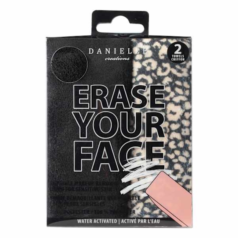 2-Piece Erase Your Face Cloths, Leopard & Black