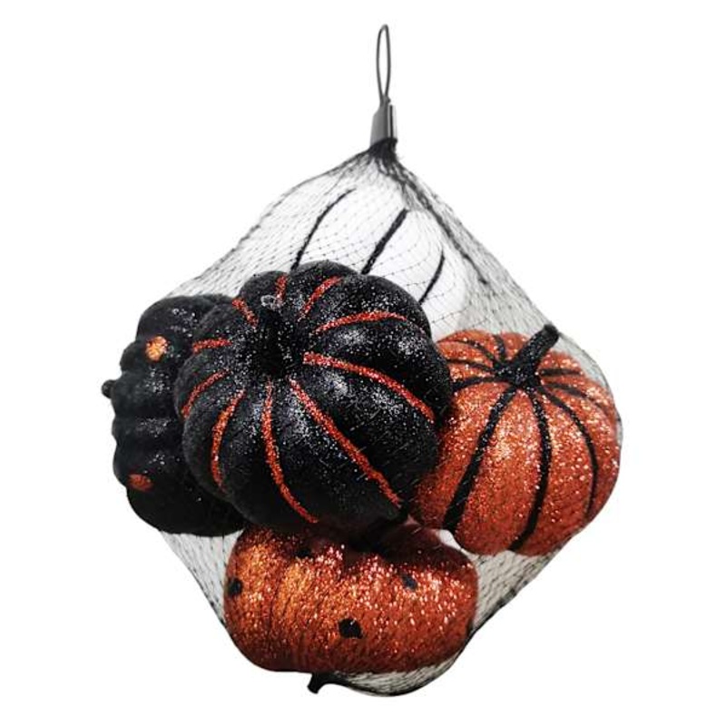 6-Count Orange, Black & White Glittered Pumpkin Scatters