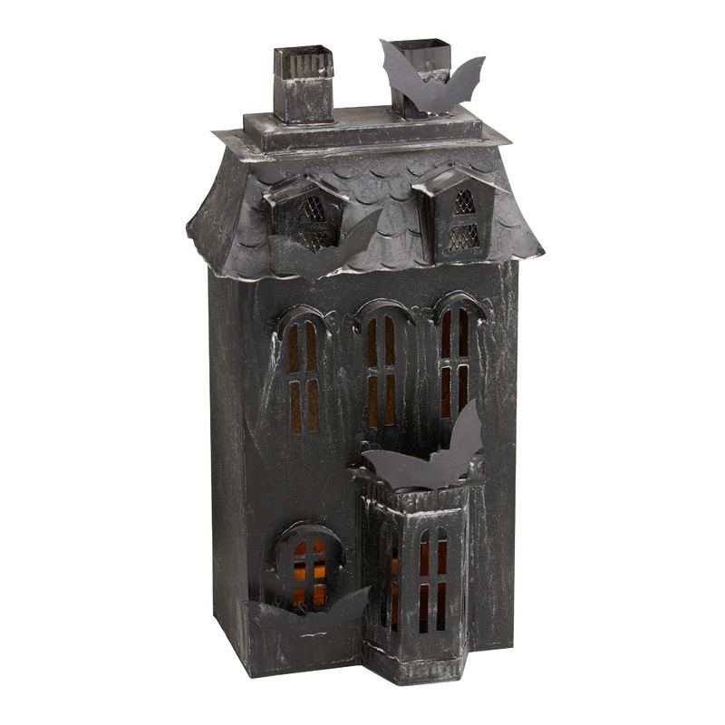 Antique Black Metal Haunted House LED Tealight Candle Holder