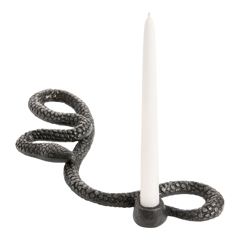 Antique Black Metal Snake Taper Candle Holder