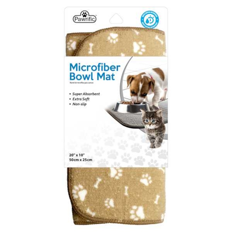 Tan Printed Pet Bowl Mat