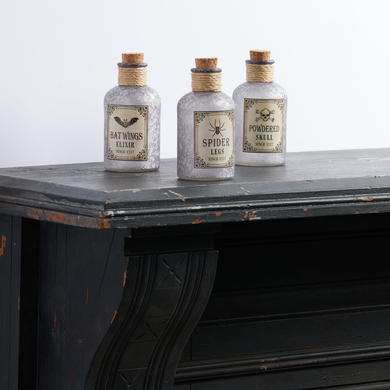 Antique Glass Halloween Apothecary Bottle Decor Set Of 3