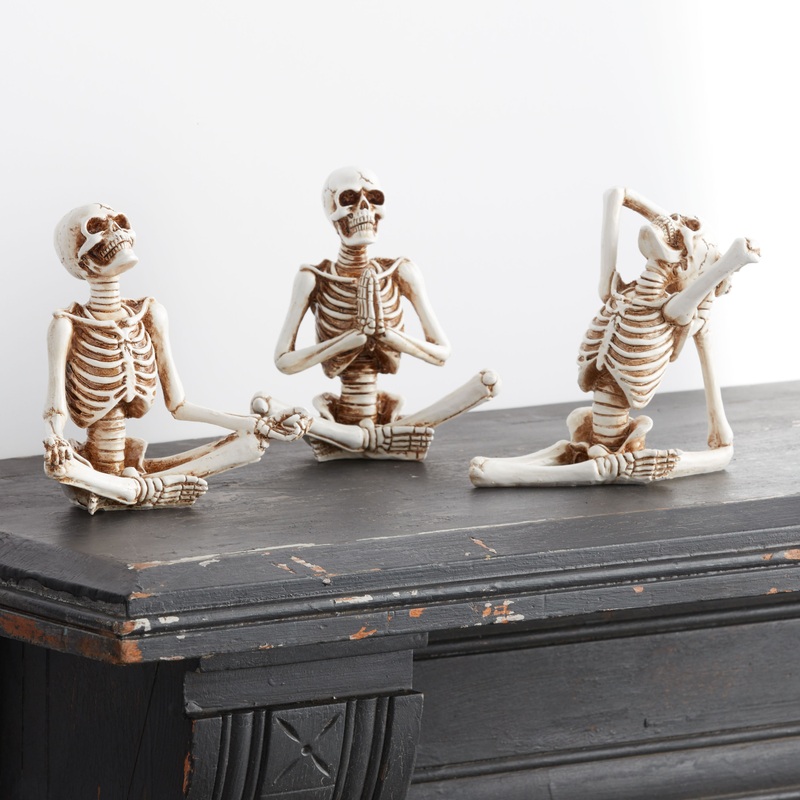 Antiqued Yoga Skeleton Decor Set of 3
