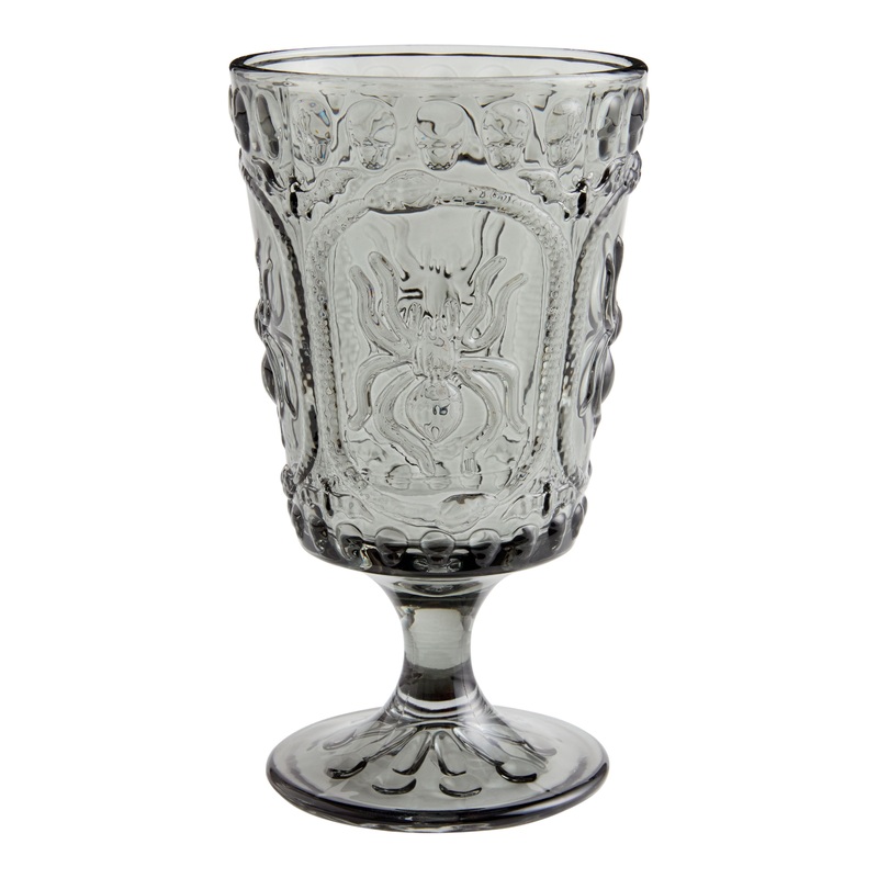 Smoke Pressed Glass Spider and Skull Goblet